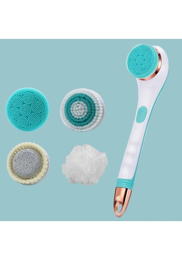 Ranyeek Usb Şarjlı Elektrikli Duş Fırçası - Uzun Saplı, 2 Hızlı, 360 Döner, 4 Fırça Başlı, Vücut Masajı Ve Temizliği İçin Ipx6 Su Geçirmez Mavi-mavi Çok Renkli