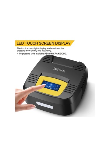 Xuweiwei Sarı Hava Kompresörü Lastik İnflatorü Taşınabilir Otomatik Hava Pompası Dokunmatik Ekran Led Işık Araba Bisiklet Basketbol İçin