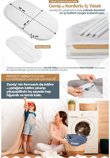 Kiwi Zoody Park Yatak Ve Oyun Parkı Bebek Beşiği, Anne Yanı Beşik, Park Beşik, Sallanan Beşik - Mavi Renk