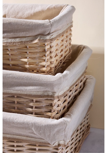 Salice Hasır 3 Lü Sepet Organizer Havluluk Düzenleyici Bej Bej