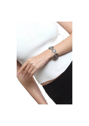 Labalaba Kadın Antik Gümüş Kaplama Ayarlanabilir Zincir Bağlantılı Kesikli Yuvarlak Dokulu Bileklik Gümüş