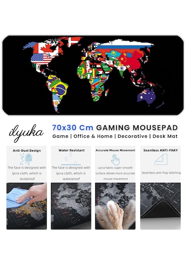 İlyuka Mousepad 70x30cm Büyük Boy Xl Mp537030 World Map Flags