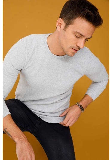 İgs Erkek Gri Standart Bisiklet Yaka Triko Gri