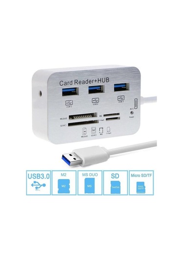 Çok İşlevli Ms/sd/m2/tf Hafıza Kartı Okuyucu Kombo Yüksek Hızlı 3 Bağlantı Noktalı Usb 3.0 Hub Boyut: Usb 3.0