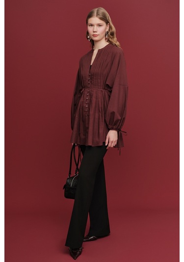 Nervür Detaylı Vual Tunik Bordo Bordo