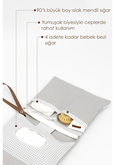 Mordesign Bebek Alt Açma Bakım Çantası, Anne Bebek Organizeri, Yıkanabilir, Kir Tutmaz, Junior Serisi, Gri Gri Zg975 Gri