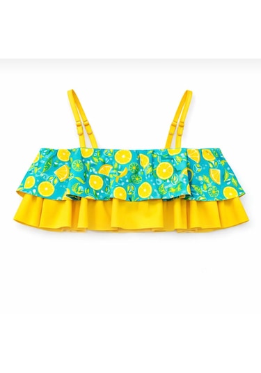Nurbebe Limon Desenli Kız Çocuk Bikini Takımı Turkuaz