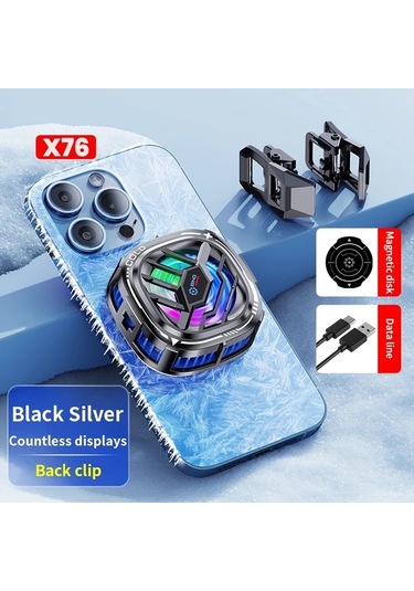 Chuangyinshop X76 Phone Cooler Digital Display Ekranlı Yarı İletken Soğutucu 3 Hız Manyetik Ve Kelepçe Tüm Telefonlar İçin