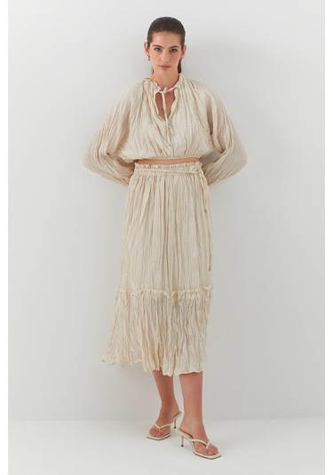 Kraş Dokulu Etek Takım Bej Bej