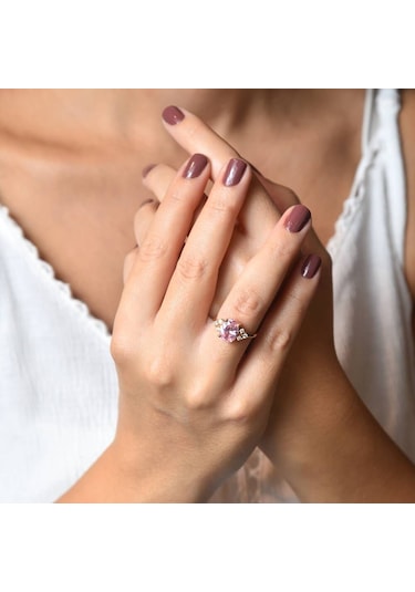 0,71 Karat Pırlanta Yüzük Pink Topaz 14k Bronz