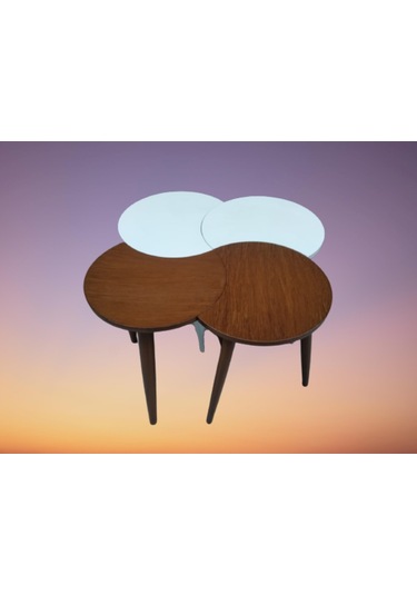 Zigon-Orta Sehpa Takım Hilal Model Parlak Ceviz Beyaz Renk Kayın