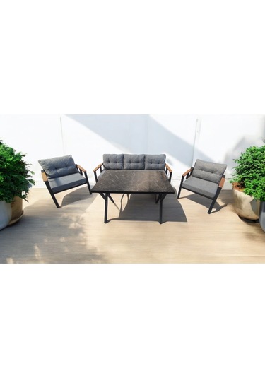 Pimango Pi Elize Bahçe Balkon Mobilyası Gri 3+1+1 Ve Perla Masa Gri