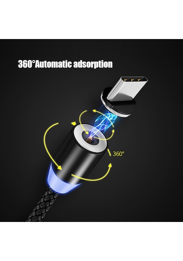 Gajeena Magneetik Şarj Adaptörü Type-c, 360 Otomatik Tutma, 1m/2m Uzunluk Seçeneği, Xiaomi/huawei/iphone Uyumlu, Sabit Bağlantı