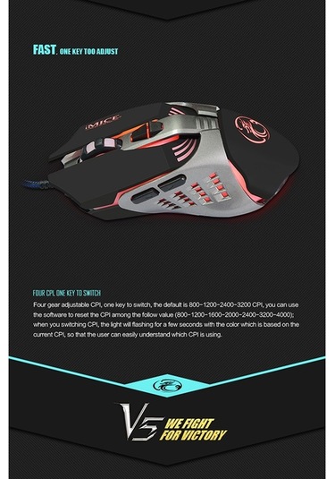 İmıce V5 Usb 7 Düğmeler 4000 Dpı Kablolu Optik Renkli Arka Işık Oyun Faresi Bilgisayar Pc Dizüstü Bilgisayar İçin Beyaz Diğer