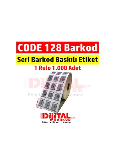 Code 128 Barkod Baskılı Seri Numaralı Etiket Gs1 Barcode/1000Ad.