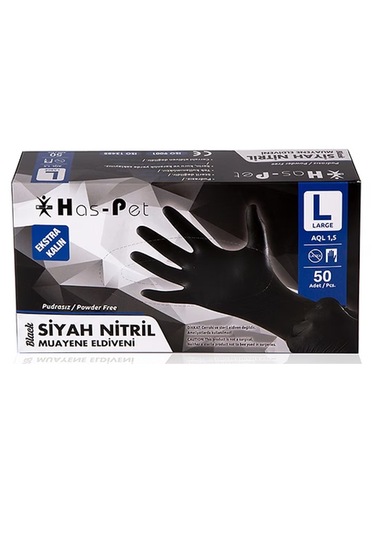 Haspet Nitril Eldiven Ekstra Kalın Siyah L 50'li