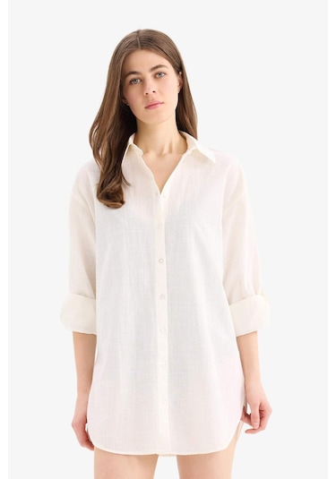 DeFacto Regular Fit Pamuklu Plaj Gömleği-Fall in Love W8241AZ25SMWT16 Beyaz