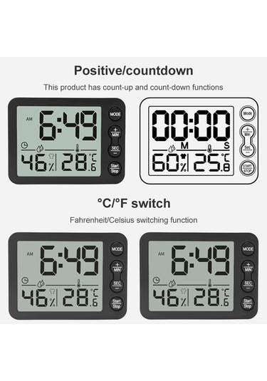 Ts-9606-wb Geniş Ekran Alarm Zamanlayıcı Sıcaklık Nem Ölçer Beyaz Siyah Beyaz + Siyah