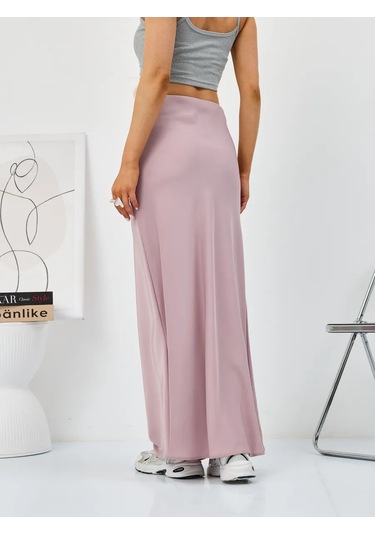Cenzura Saten Maksi Etek 413342280 Tozlu Pembe