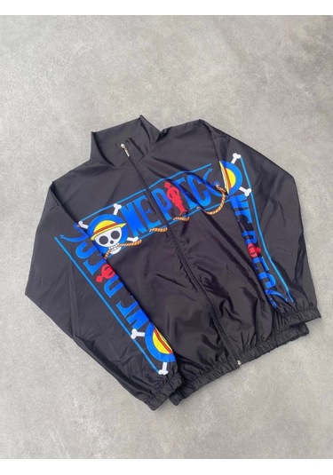 Modasize Unisex Fermuarlı Dijital Baskılı Rüzgarlik - Siyah Siyah