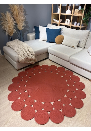 Mavaux Hasır Jüt Çiçek Desenli Kilim Halı Natural