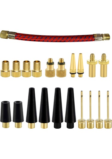 Qingmipy 21 Parça Bakır Lastik Valf Adaptör Seti - Bisiklet, Futbol, Basketbol, Yüzme Halka Ve Havlu Yatağı İçin Enflasyon Aleti Altın