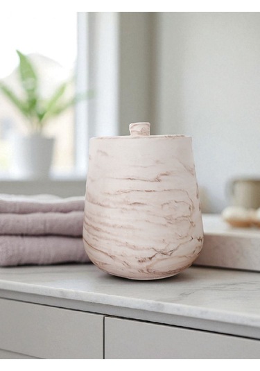 2 Parça Beton Çöp Kovası Banyo Mutfak Tuvalet Wc 18 Cm 4 Litre Kapaklı Kutu Bej