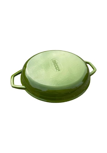 Hosse 28 Cm Yuvarlak Demir Döküm Grill Tava Çift Kulplu Yeşil Yeşil