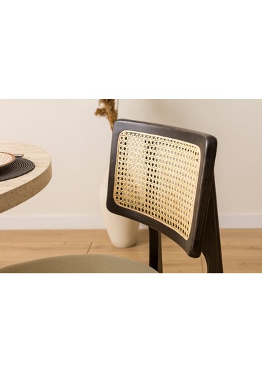 Zeus Bambu Hasırlı Ahşap Bohem Sandalye Siyah