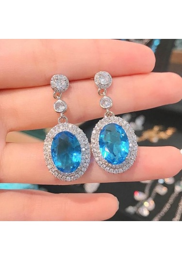 Mavi Gerçek S925 Gümüş Ayar Safir Damla Küpe Kadınlar Için Aretes De Mujer Topaz Takı Taş Küpe Kadın Orecchini