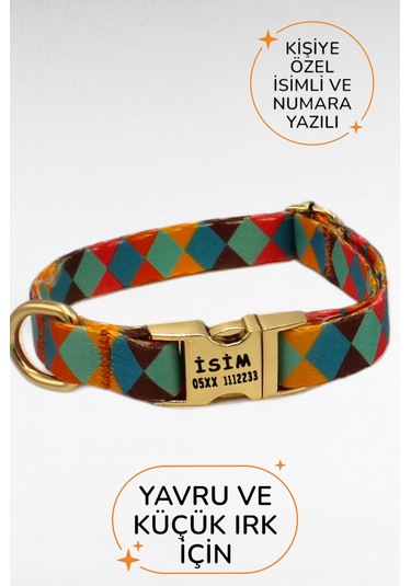 Caramelos İsimli Köpek Tasması, Yavru Köpek Tasması, Küçük Irk Köpek Tasması, Metal Kilit, 1,5 Cm Mavi