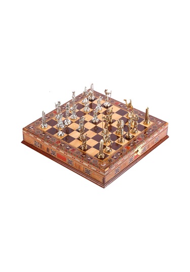 Metal Mısır Satranç Takımı Parlak Ve El Yapımı Masif Ahşap Sandık