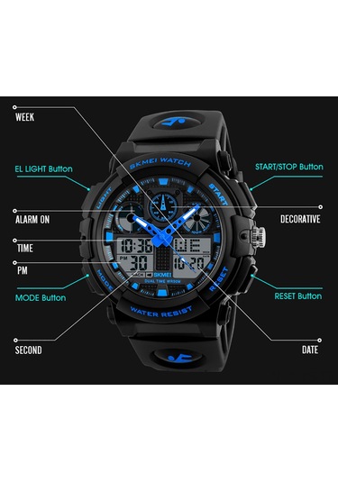 Yunboo Skmeı Erkek Spor Saati 1270: Çift Zaman, Kronometre, Alarm, 5atm Su Geçirmez, Işıklandırmalı, Kuvars+dijital Hareket Çok Renkli