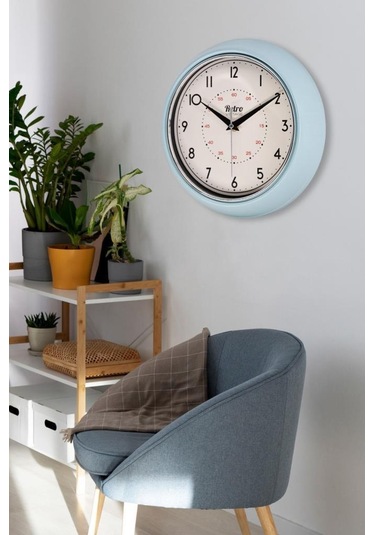New-max Premium Serisi Retro Tasarım Metal Kadranlı Bombeli Cam Özellikli 25 Cm Ev Ve Ofis Saati Mavi