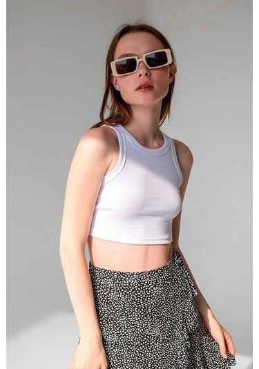 2'li Paket Siyah Beyaz Fitilli Örme Süper Crop Bluz Siyah - Beyaz