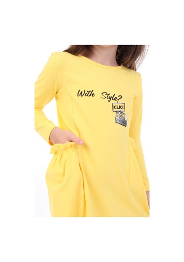 Toontoy Kız Çocuk Baskılı Elbise Koyu Sarı