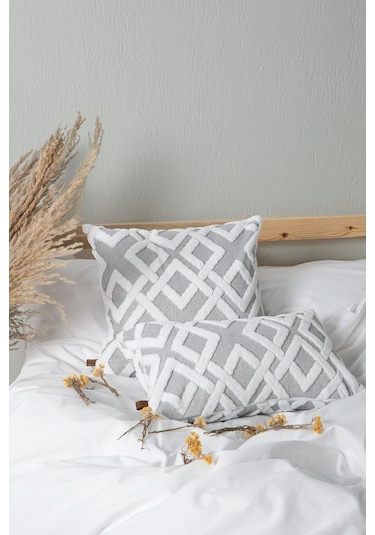 Jakarlı Kırlent 43X43 Cm Mila Gri