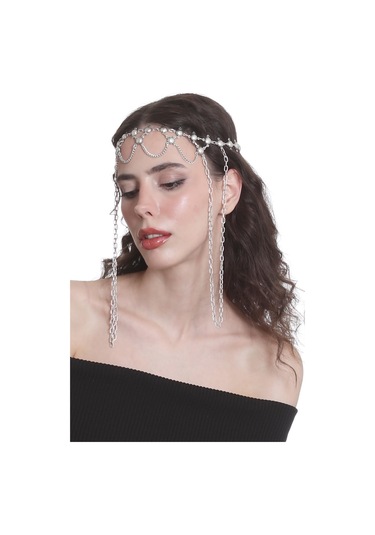 Labalaba Kadın Antik Gümüş Kaplama Zincirli Tasarım Saç Zinciri Gümüş