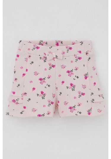 Breeze Kız Bebek Şortlu Takım Çiçek Baskılı Kelebek Nakışlı Düğme Aksesuarlı 6 Ay-2 Yaş, Pembe Pembe