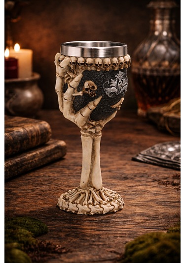 İskelet Eli Figürlü 3d Kabartmalı Çelik Kadeh Bardak Gotik Dekoratif Kupa Gri - Mint