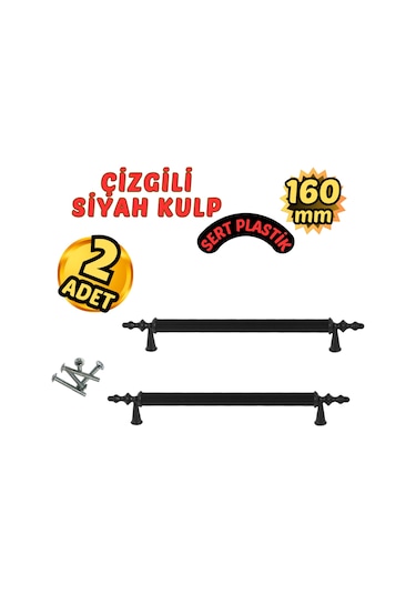 Çizgili Siyah Plastik Mobilya Kulpu 160mm 2 Li Siyah