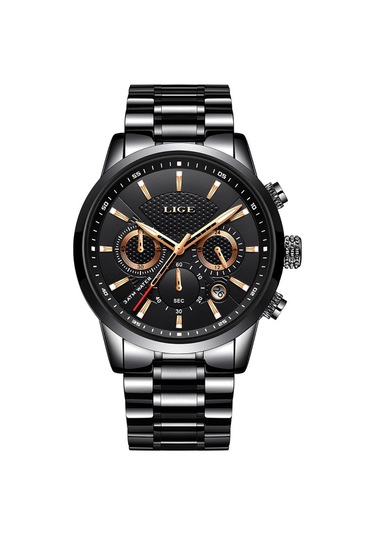 Dış Ticaret Lıge Erkek Spor Kuvars Saat Su Geçirmez Çelik Kemer Çift Gözlü Çok Fonksiyonlu Saat İş Saati Kemer Altın Siyah Diğer