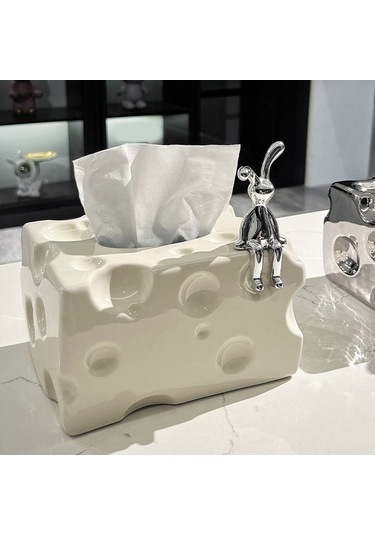Geeroyoo Krema Beyaz Seramik Mendil Kutusu - Büyük Kapasiteli, Modern Tasarım, Oturma Odası/çay Masası Dekorasyonu