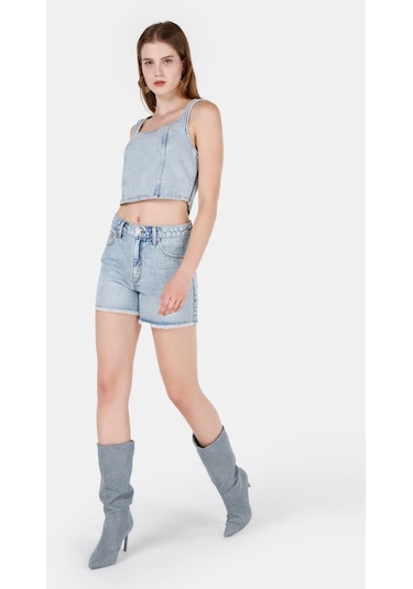 Colins Dar Kesim Bisiklet Yaka Mavi Kadın Büstiyer Cl1069854 Q1.v1 Dn01220 Denim