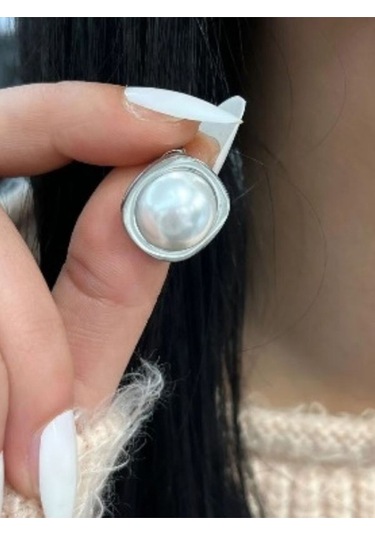 Büyük Beyaz Kristal Taşlı Çelik Küpe Gümüş