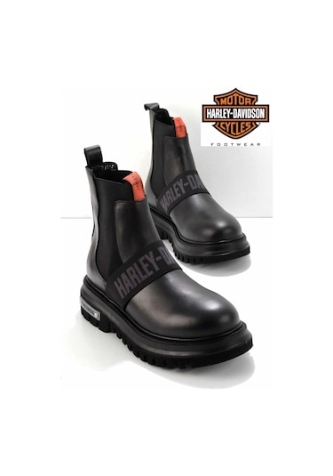 Harley Davidson Polperro Siyah Deri Erkek Bot Postal Ayakkabı Siyah