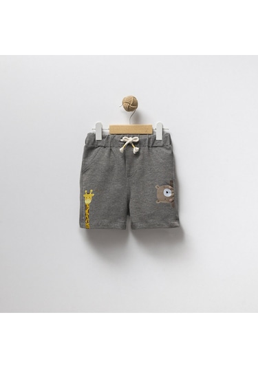 Overdo Kids 2ip Ayıcık Baskılı Beli Lastikli Unisex Şort Gri