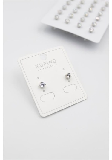 Küçük Boy Zirkon Taşlı Tektaş Küpe - Gümüş Çok Renkli