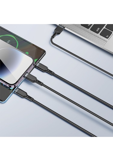 Wiwu Wi-C014 Platinum Serisi 3 in1 1.2 M USB-A to Lightning Type-C – Micro Şarj Data Kablosu