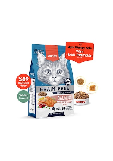 Wanpy With Oven Baked Bites Somonlu Tahılsız Yetişkin Kedi Maması 1500 G